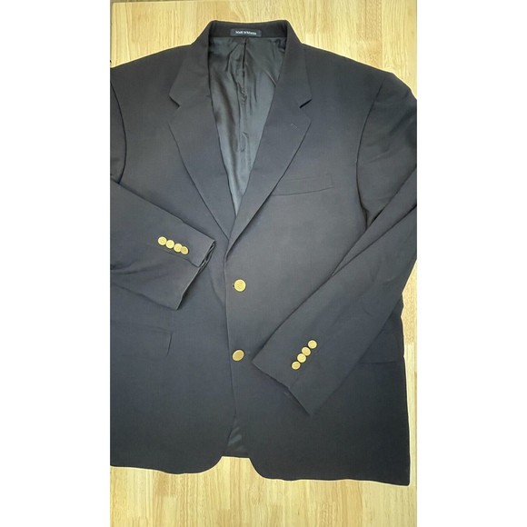Lands End Mens Navy Blue 100% Wool Two Gold Button Blazer Sz 46R - Picture 3 of 11